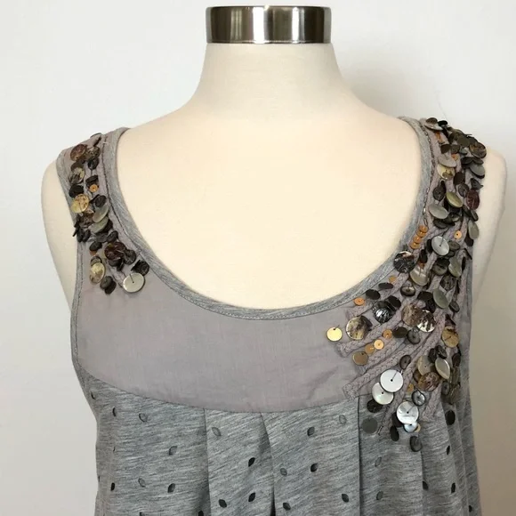 Anthropologie Deletta Gray Beaded Tank Top with Cut Outs - Picture 16 of 16